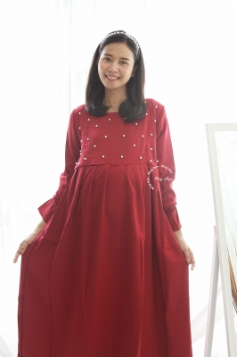 Mutiara Gamis Ibu Hamil Menyusui Muslim Manik Dada - GMS 262 Merah